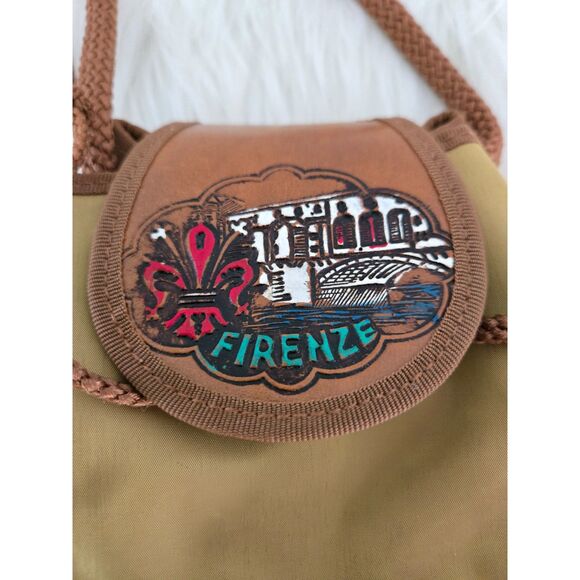 Firenze Sling Crossbody Mini Bucket Bag Tan Drawstring - Picture 3 of 4